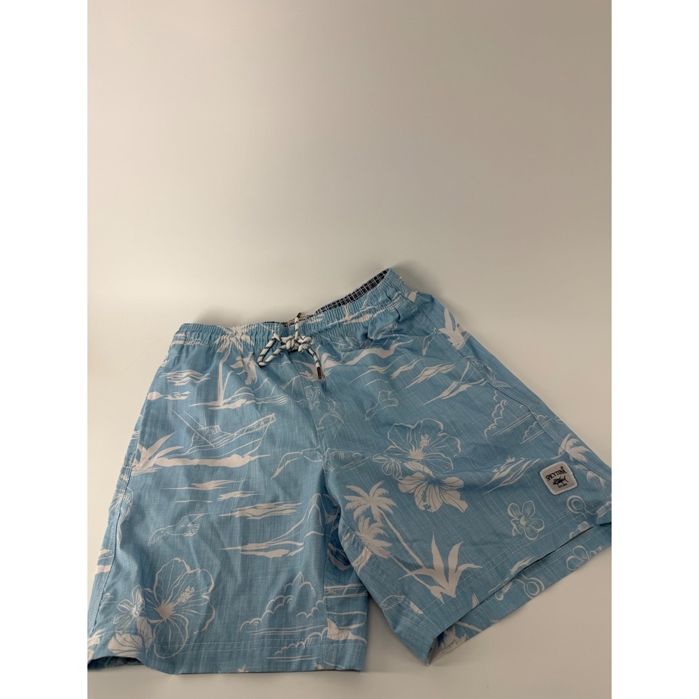 Spicy Tuna Mens Tropical Hibiscus Palm Tree Print Swim Trunks Blue Small
